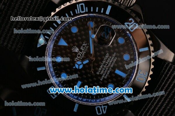 Rolex Submariner Asia 2813 Automatic PVD Case with Blue Markers Carbon Fiber Dial and Black Nylon Strap - Click Image to Close